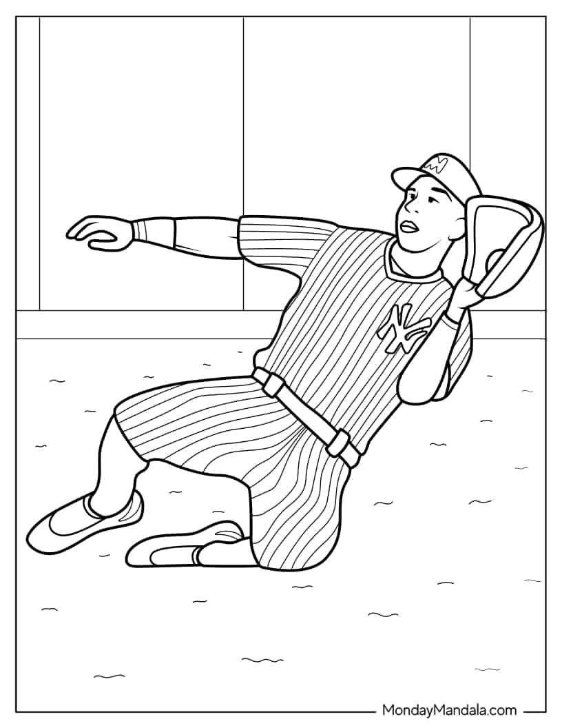Baseball Player Sliding To Catch Ball coloring page