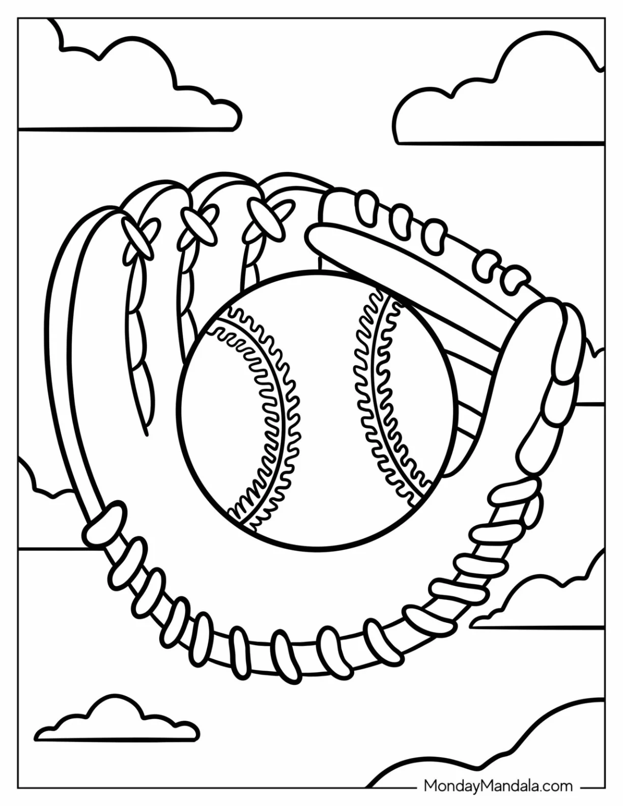 Classic Baseball Coloring Page Of Mitt with Ball coloring page