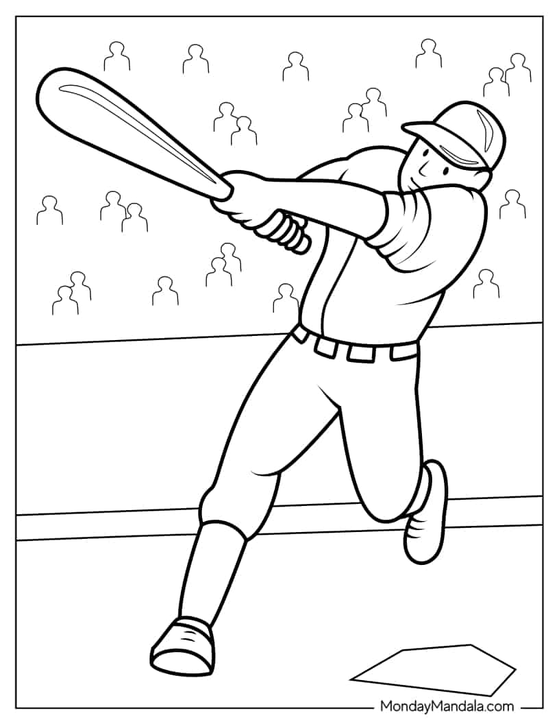 Coloring Page Of Baseball Player Hitting Home Run For Kids coloring page