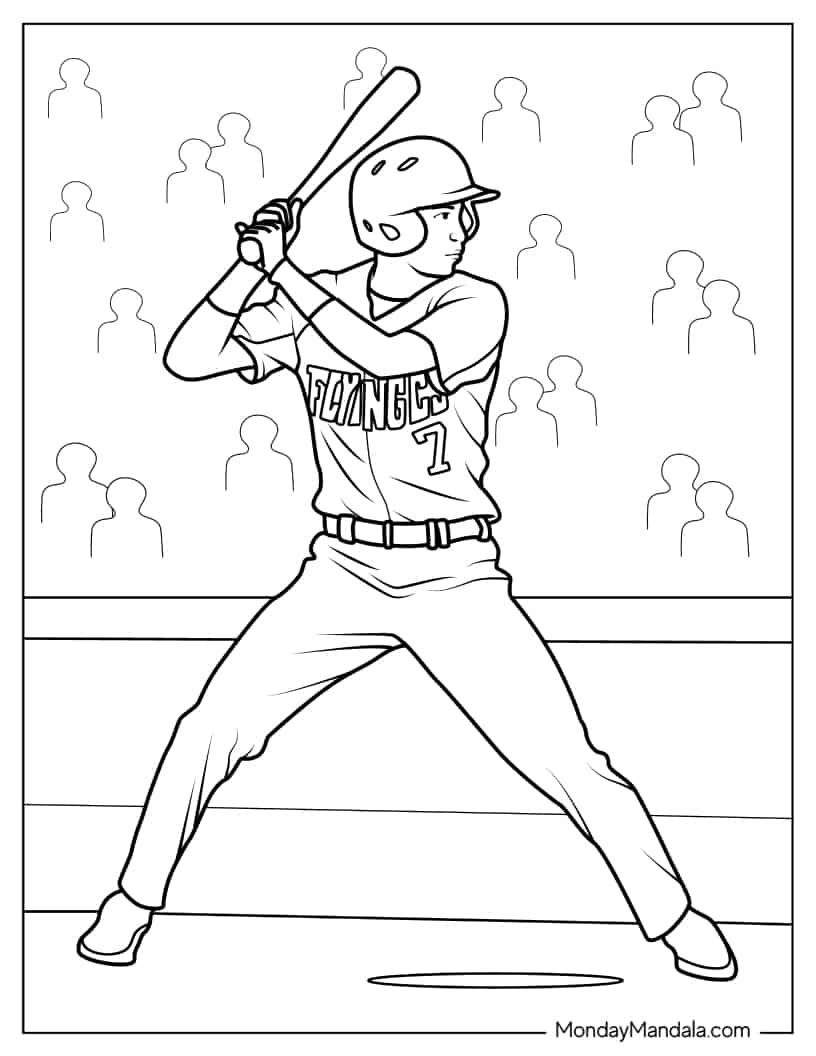 Coloring Page Of Baseball Player Ready To Bat coloring page