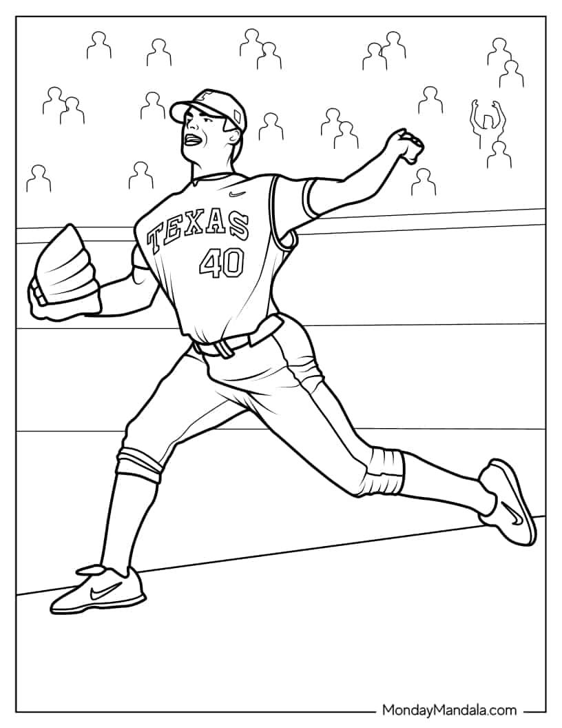 Coloring Page Of Pitcher Throwing a Baseball coloring page — printable line art