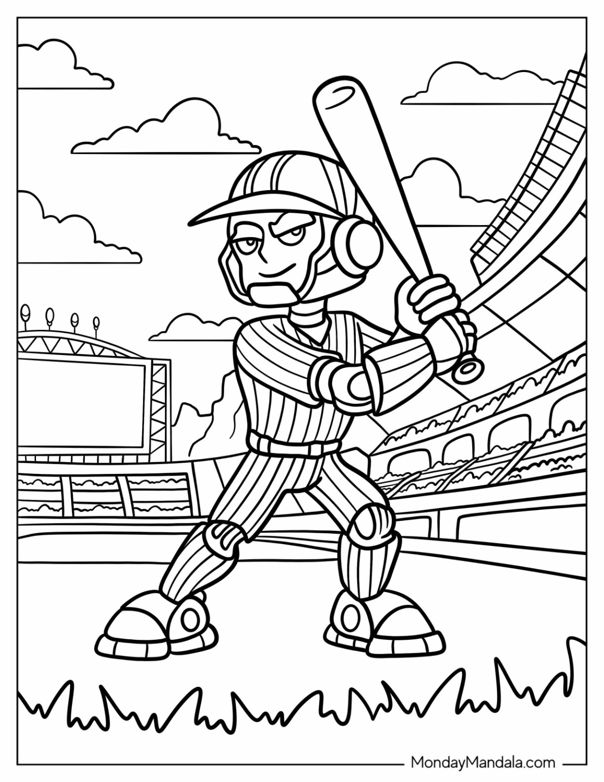 Cool Futuristic Robot Baseball Coloring Page Of Player Ready to Bat coloring page