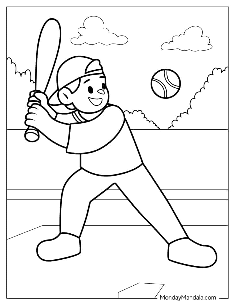 Easy Baseball Coloring Page For Kids coloring page — printable line art