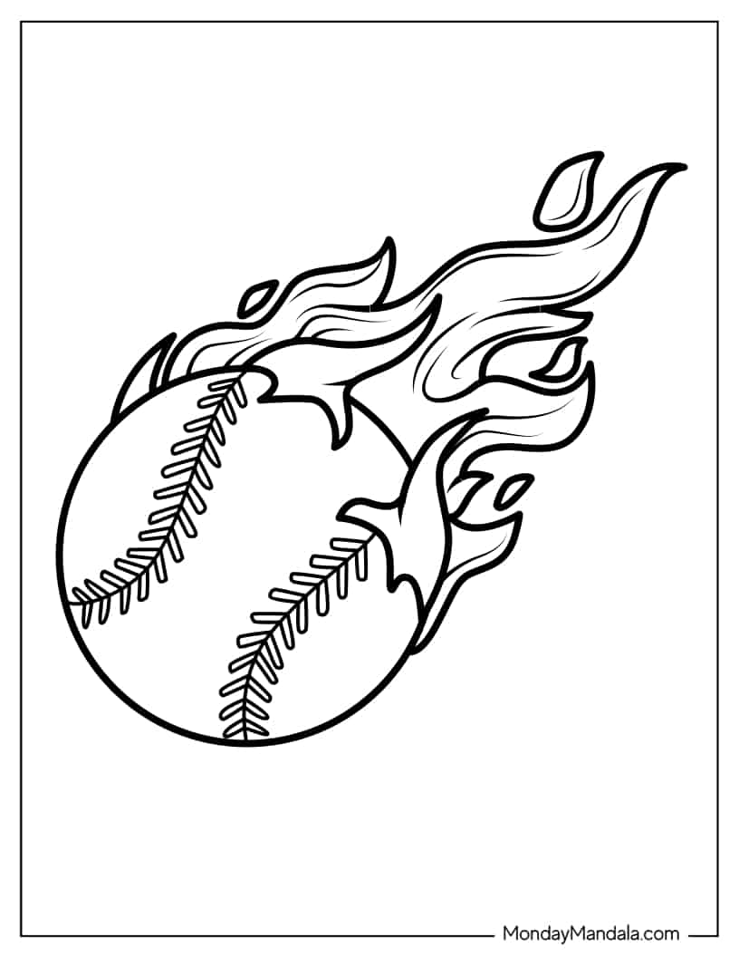 Flaming Baseball To Color For Kids coloring page