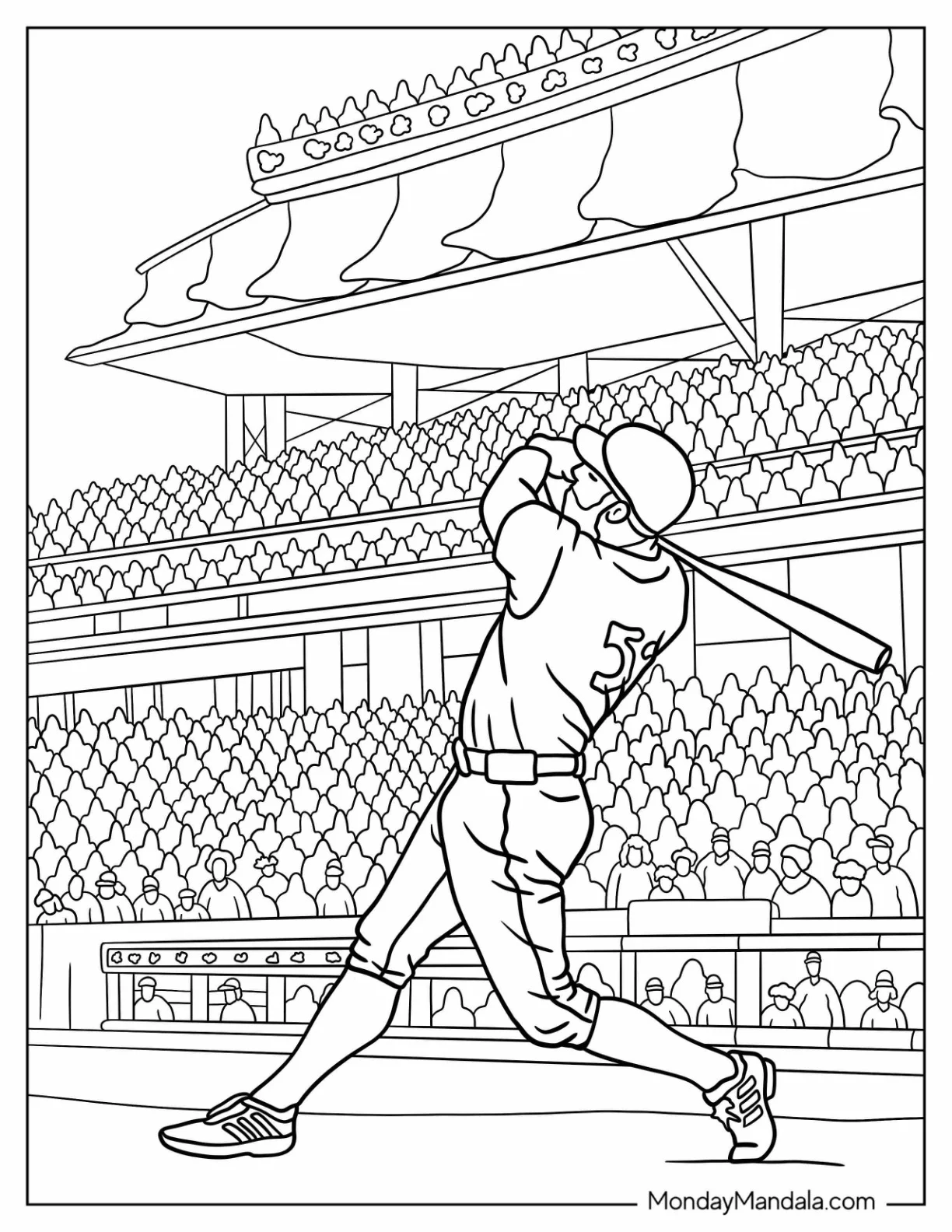 Pro Baseball Coloring Page Of Player Hitting a Home Run coloring page
