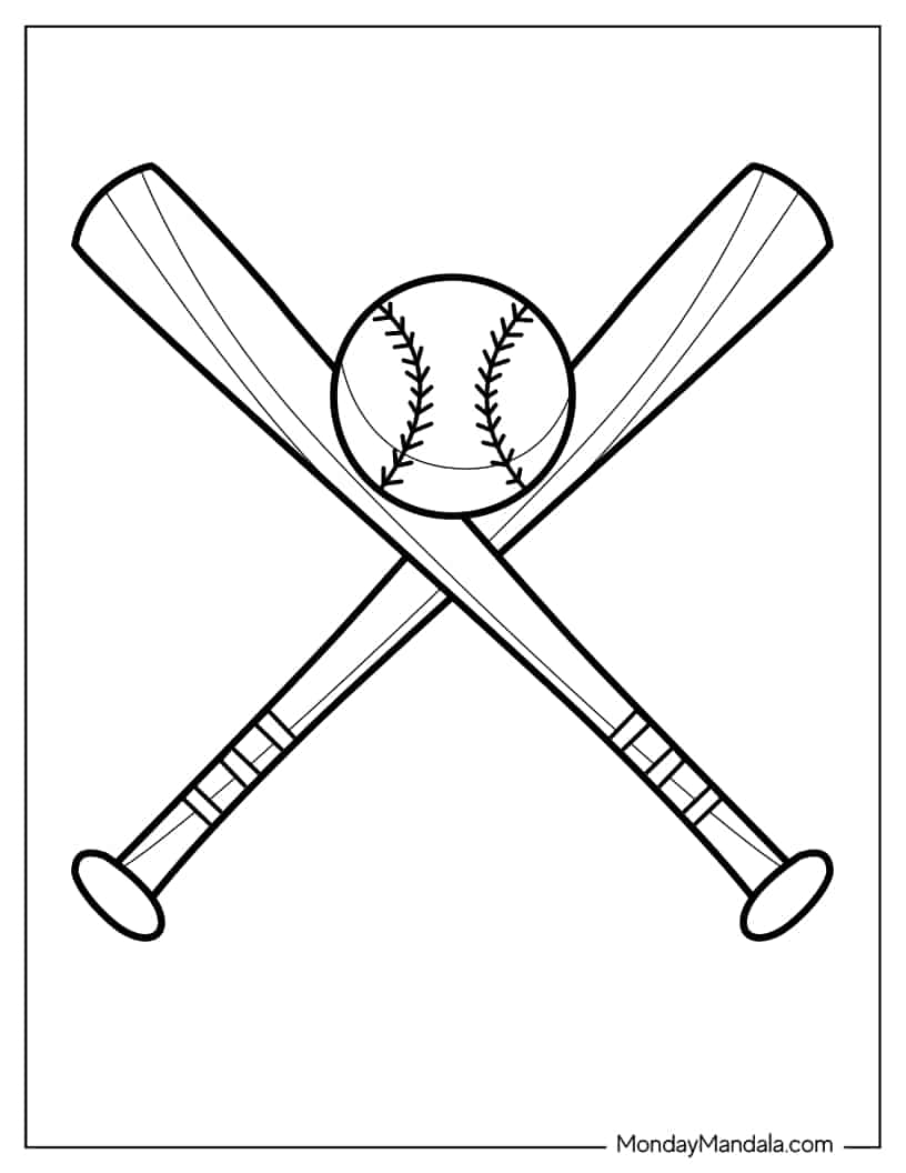 Two Baseball Bats And Ball coloring page