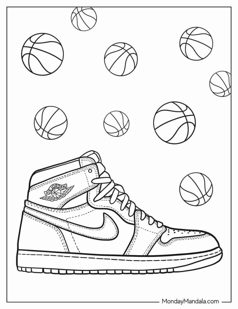 Air Jordan Basketball Shoe To Color coloring page — printable line art