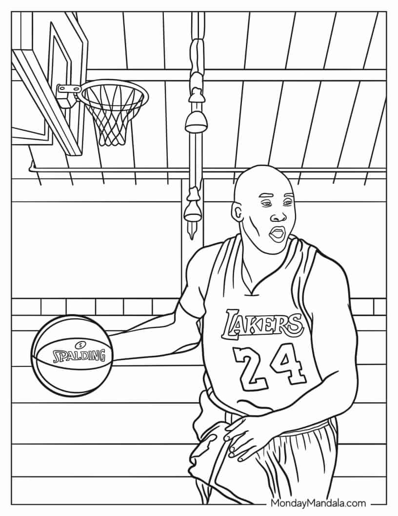 Basketball Player Dribbling Ball On Court coloring page