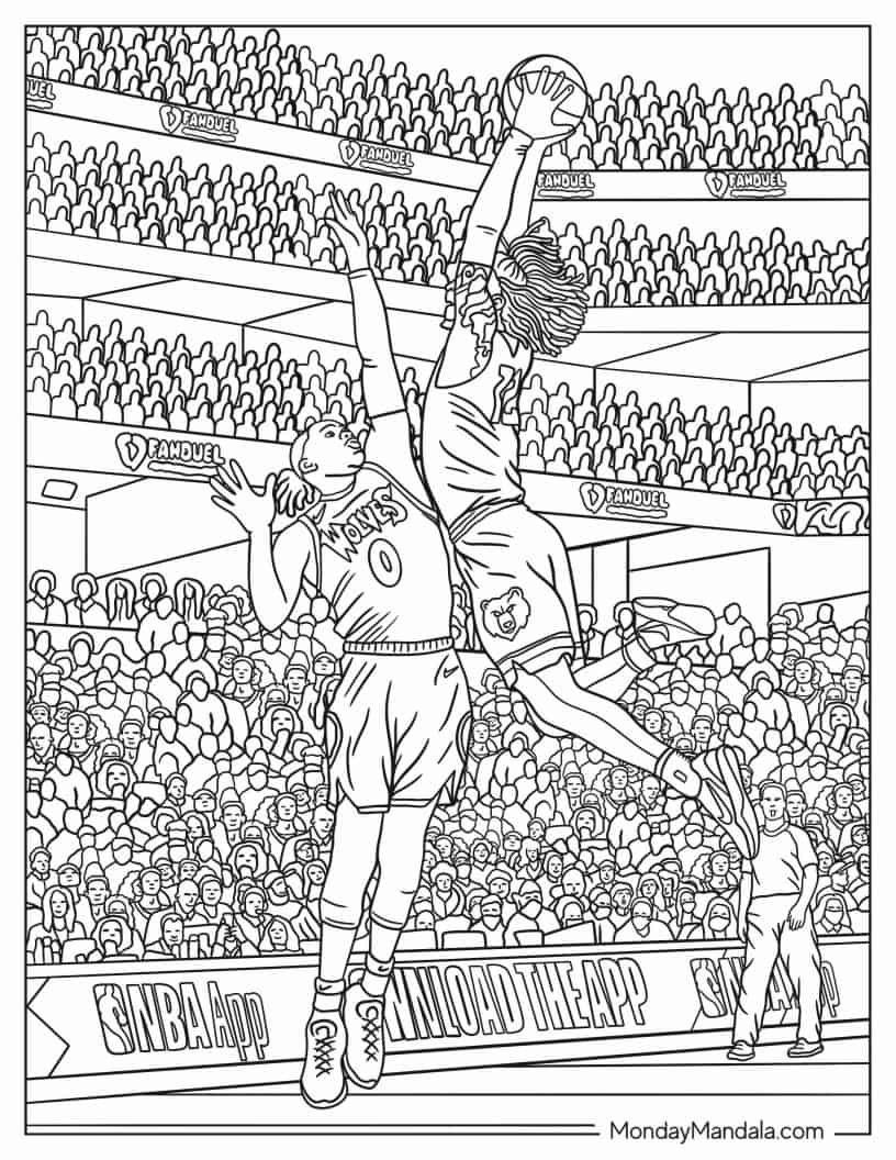 Basketball Player Dunking Over Player coloring page