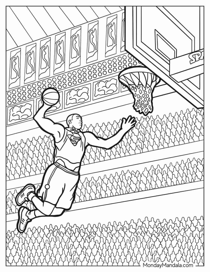Basketball Player Going For a Dunk coloring page — printable line art