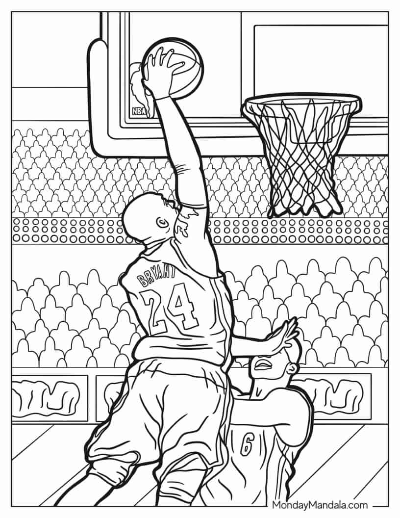 Coloring Sheet Of Kobe Dunking coloring page — printable line art
