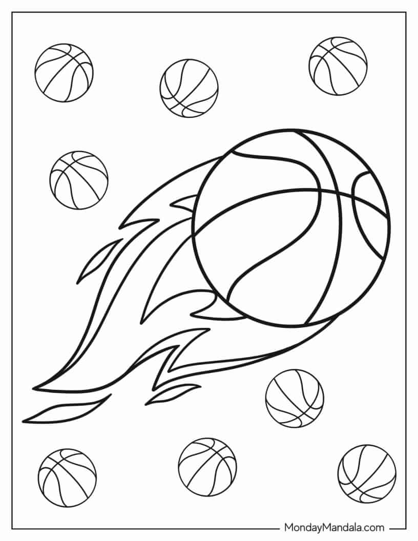 Flaming Basket Ball To Color coloring page