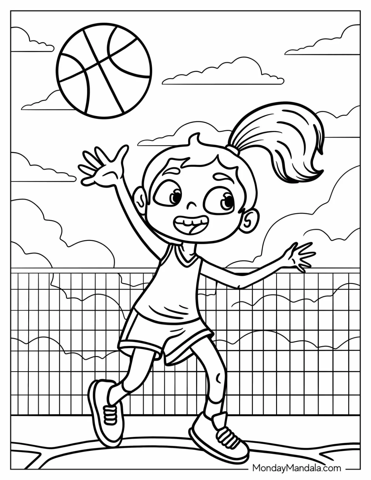 Girl Basketball Coloring Page Player Catching A Ball coloring page