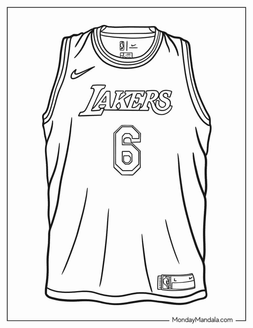 LA Lakers Jersey To Color coloring page — printable line art
