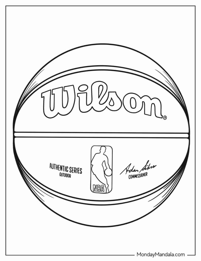 Wilson Offical NBA Basketball To Color coloring page — printable line art