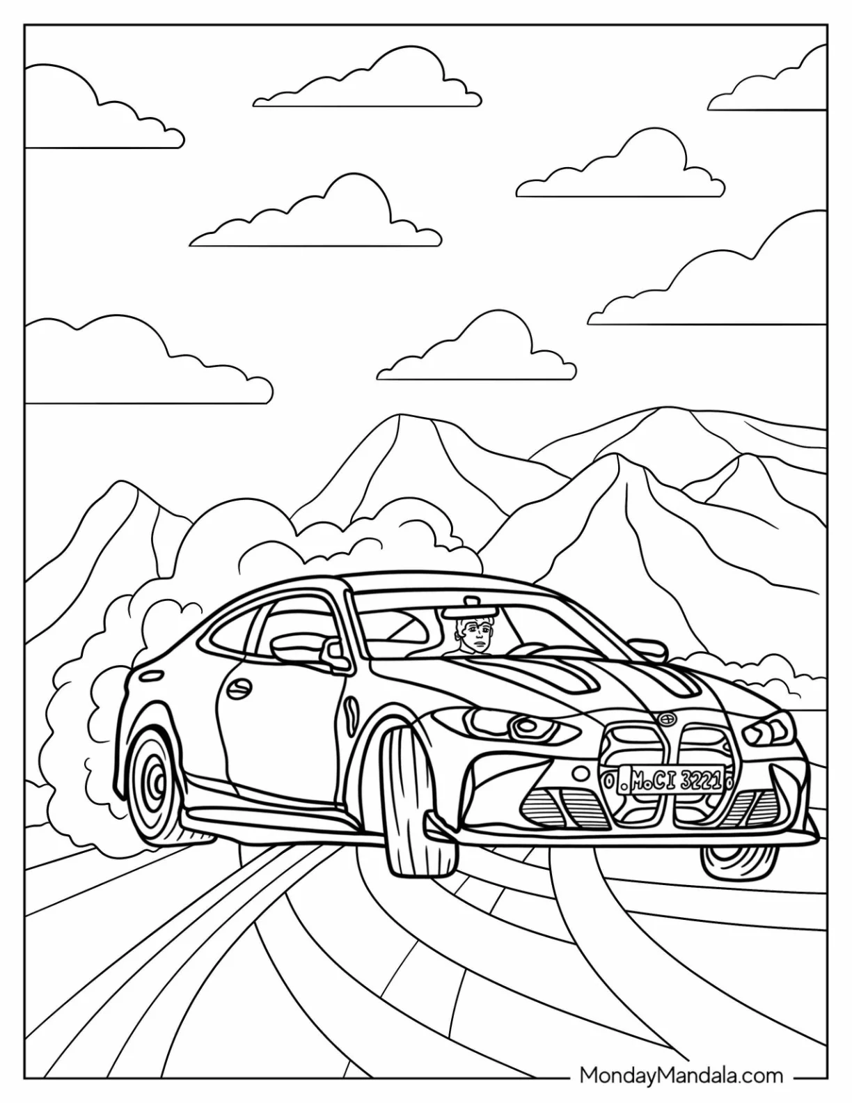 2023 BMW Coloring Page M4 Competition Drifting coloring page