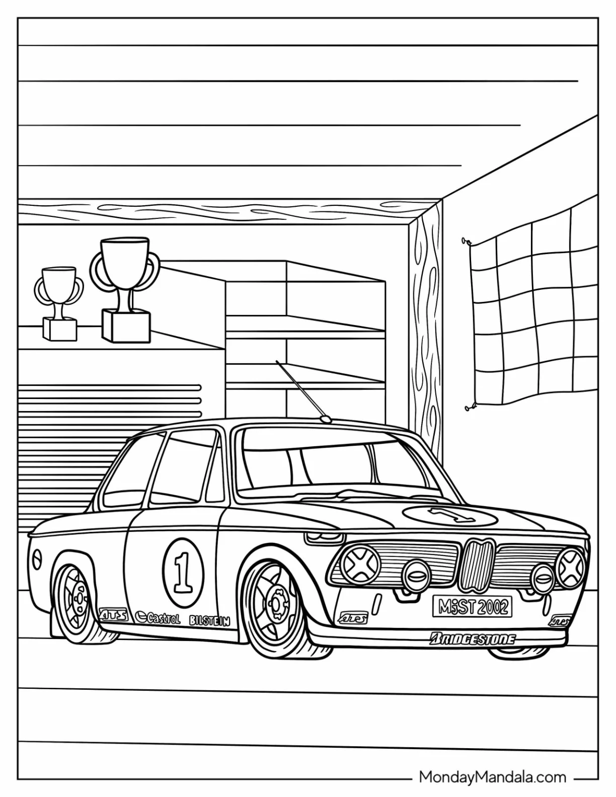 BMW Coloring Page 2002tii In Garage For Kids coloring page