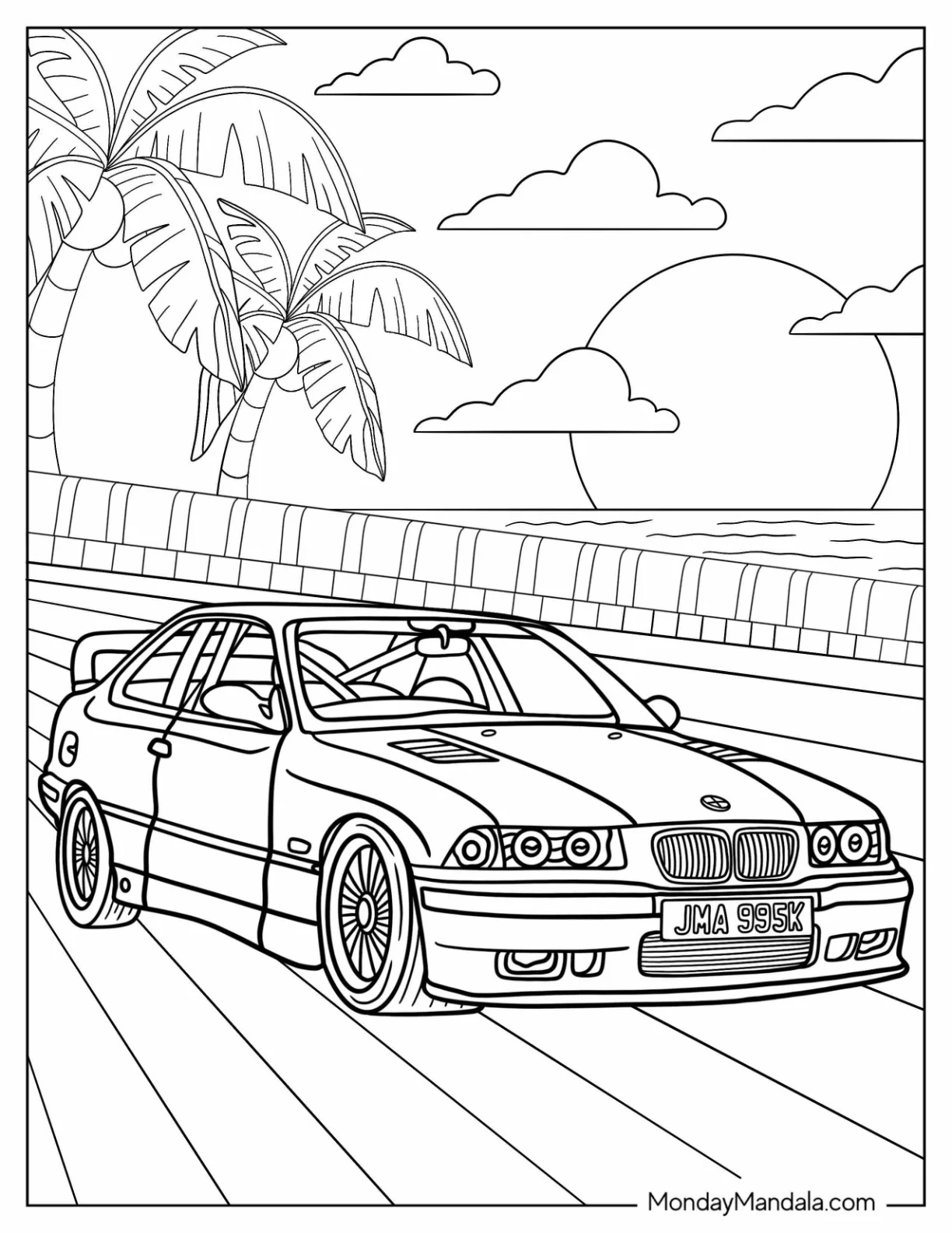 BMW Coloring Page 3 Series E36 On The Road coloring page