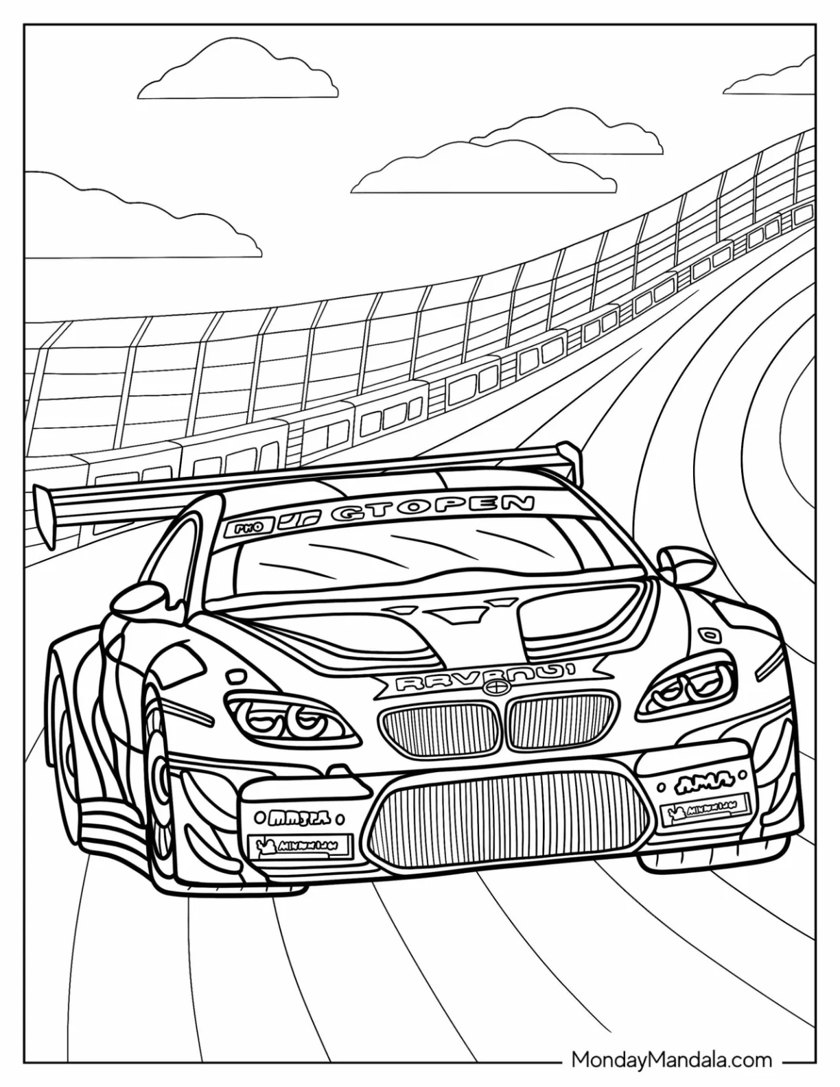 BMW Coloring Page M6 GT3 On Race Track coloring page