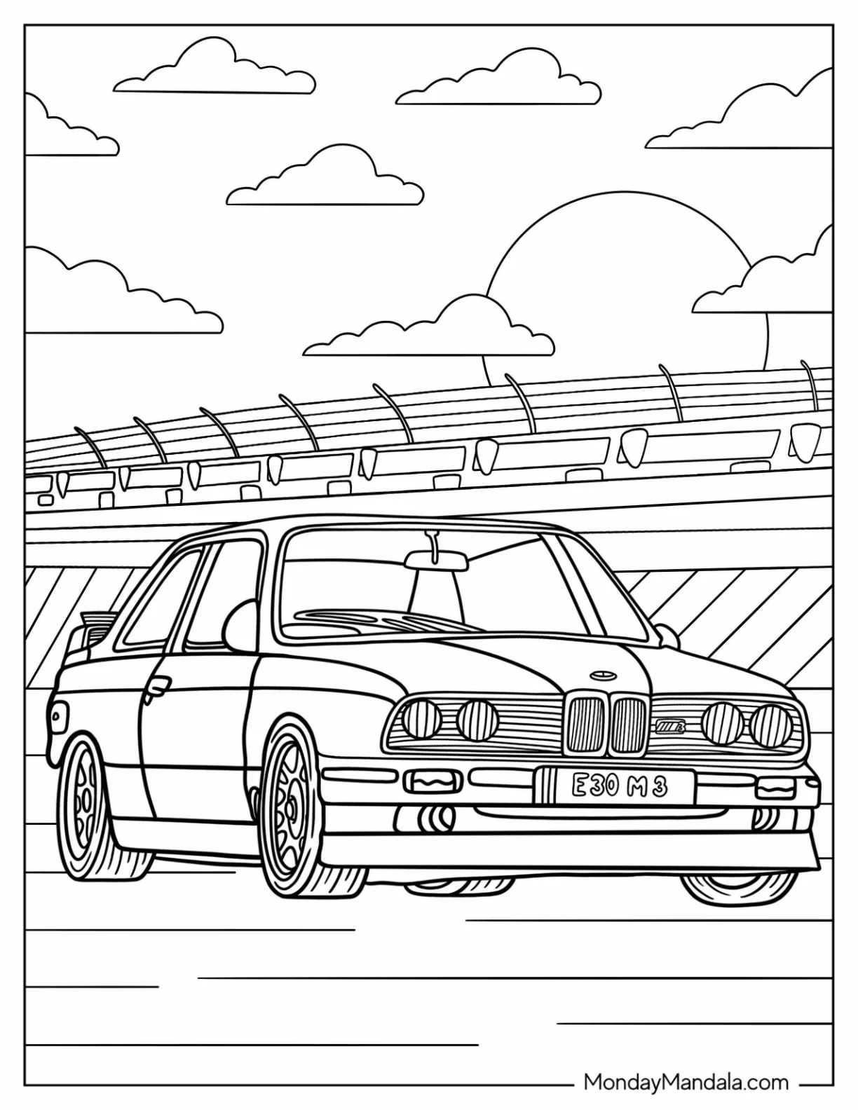 Parked BMW Coloring Page 3 Series E30 coloring page