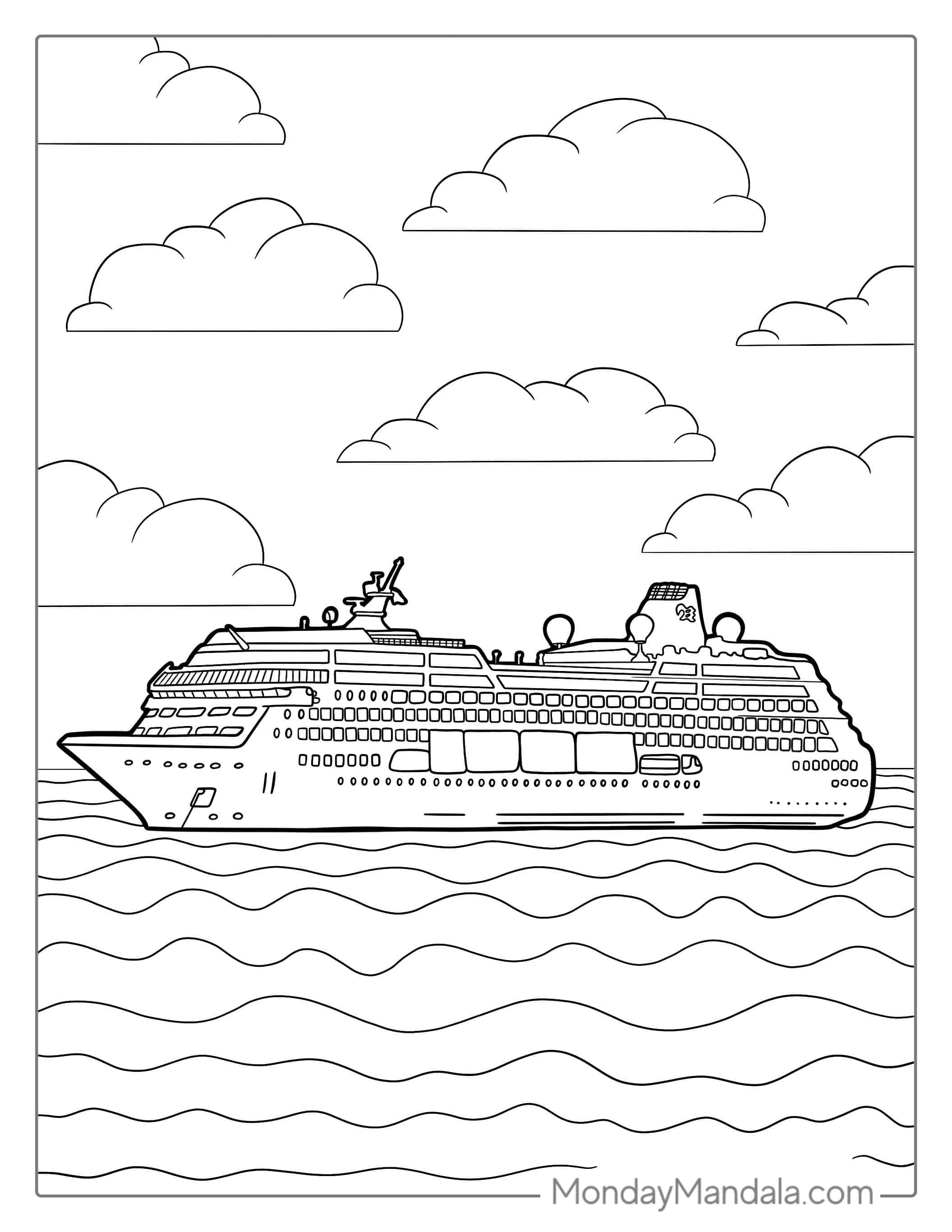 Detailed Cruise Ship To Color coloring page — printable line art