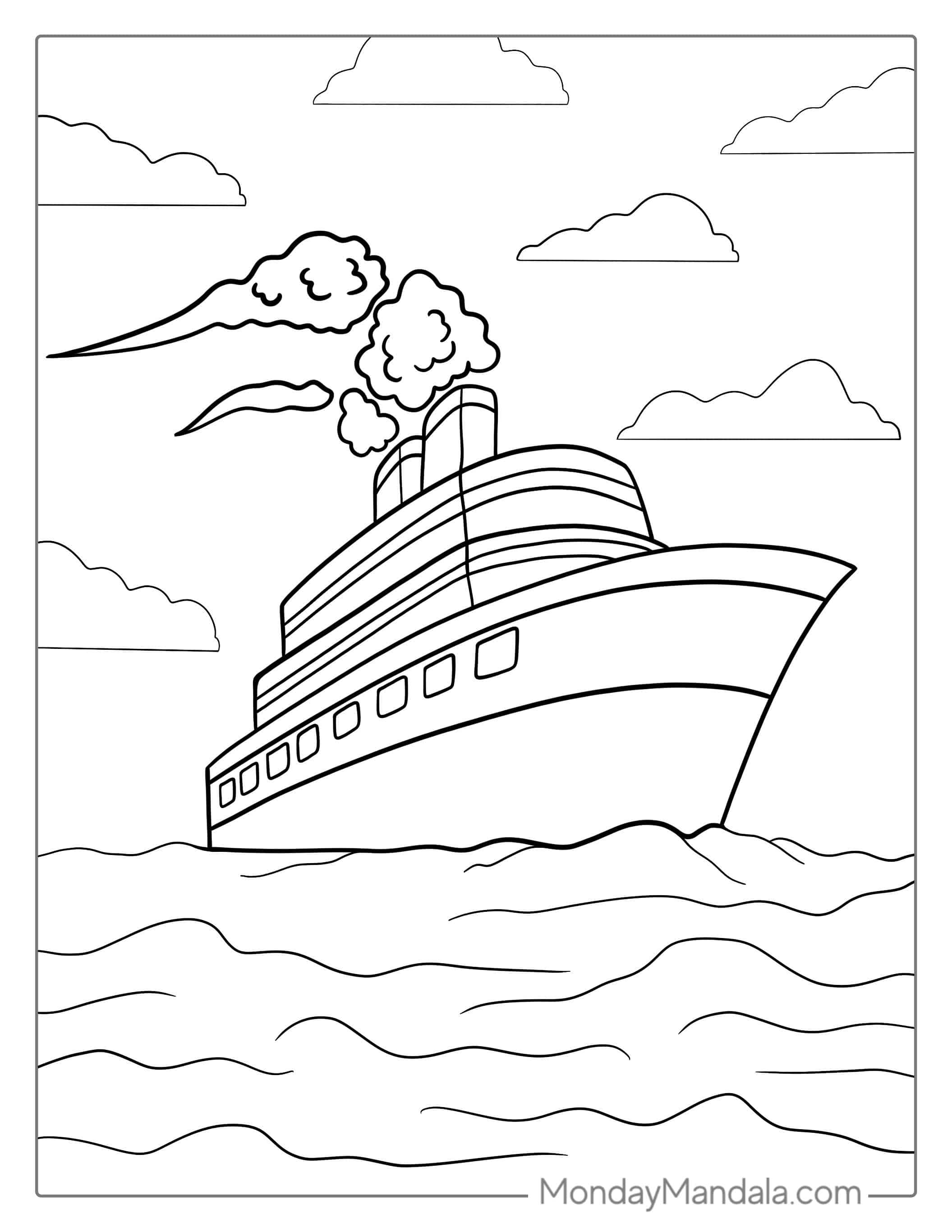 Easy Outline Of a Cruise Ship To Color For Kids coloring page