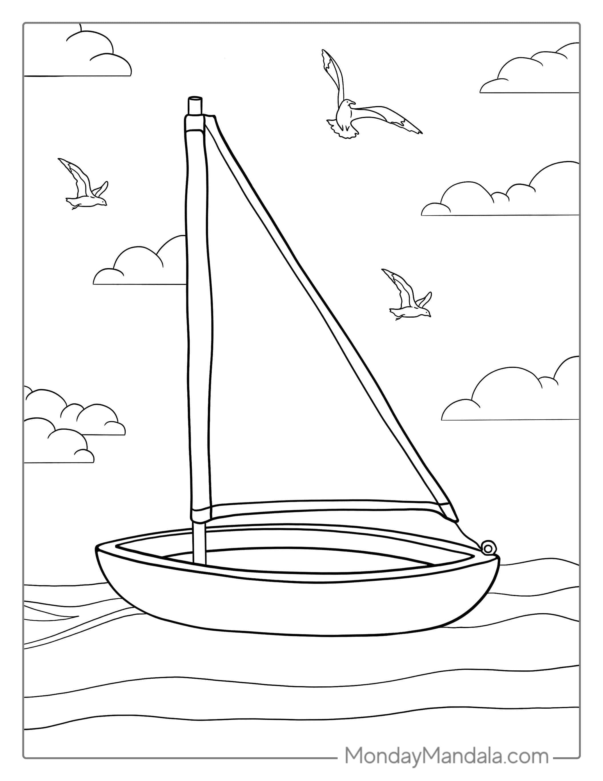 Easy Outline Of a Sail Boat To Color coloring page — printable line art