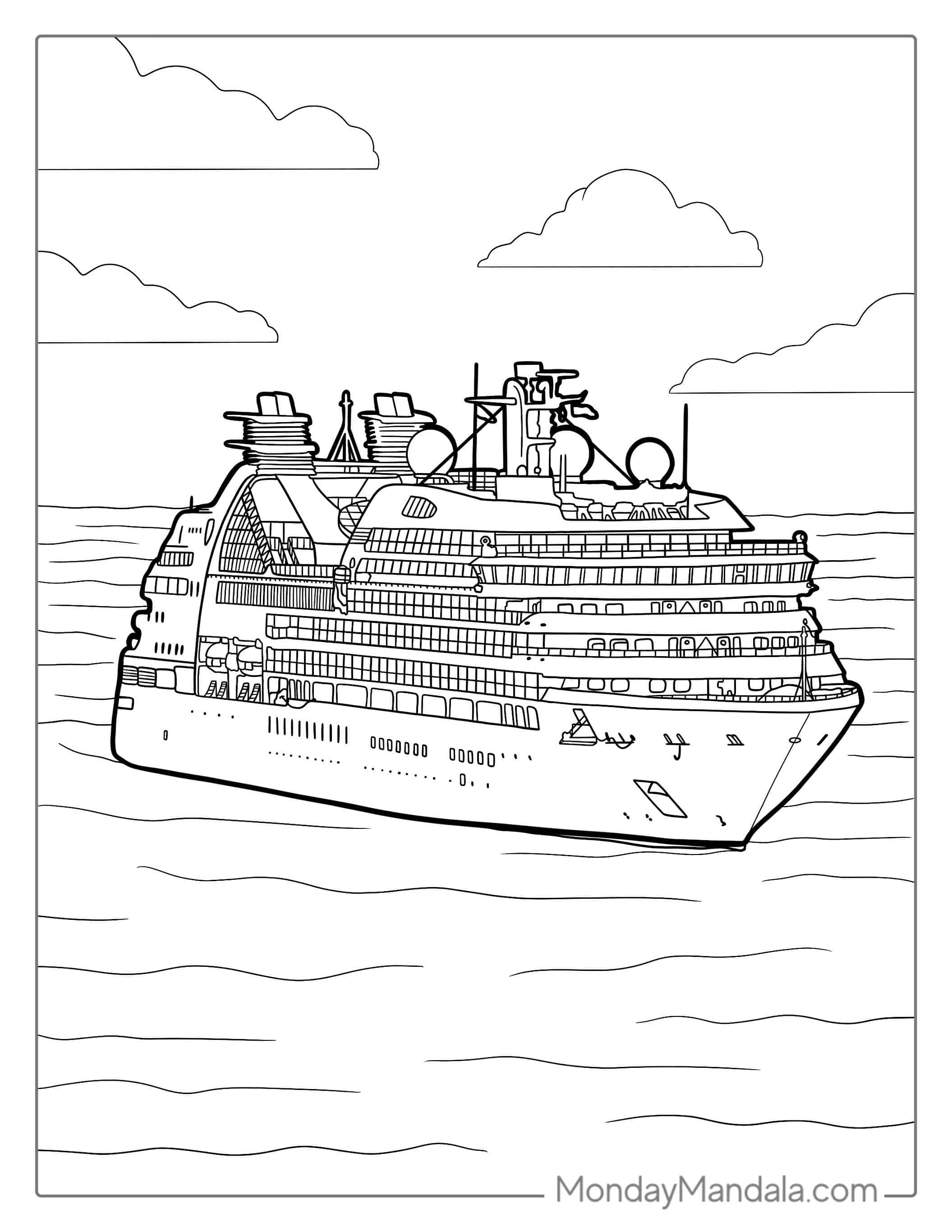 Large Cruise Ship On The Open Seas To Color coloring page