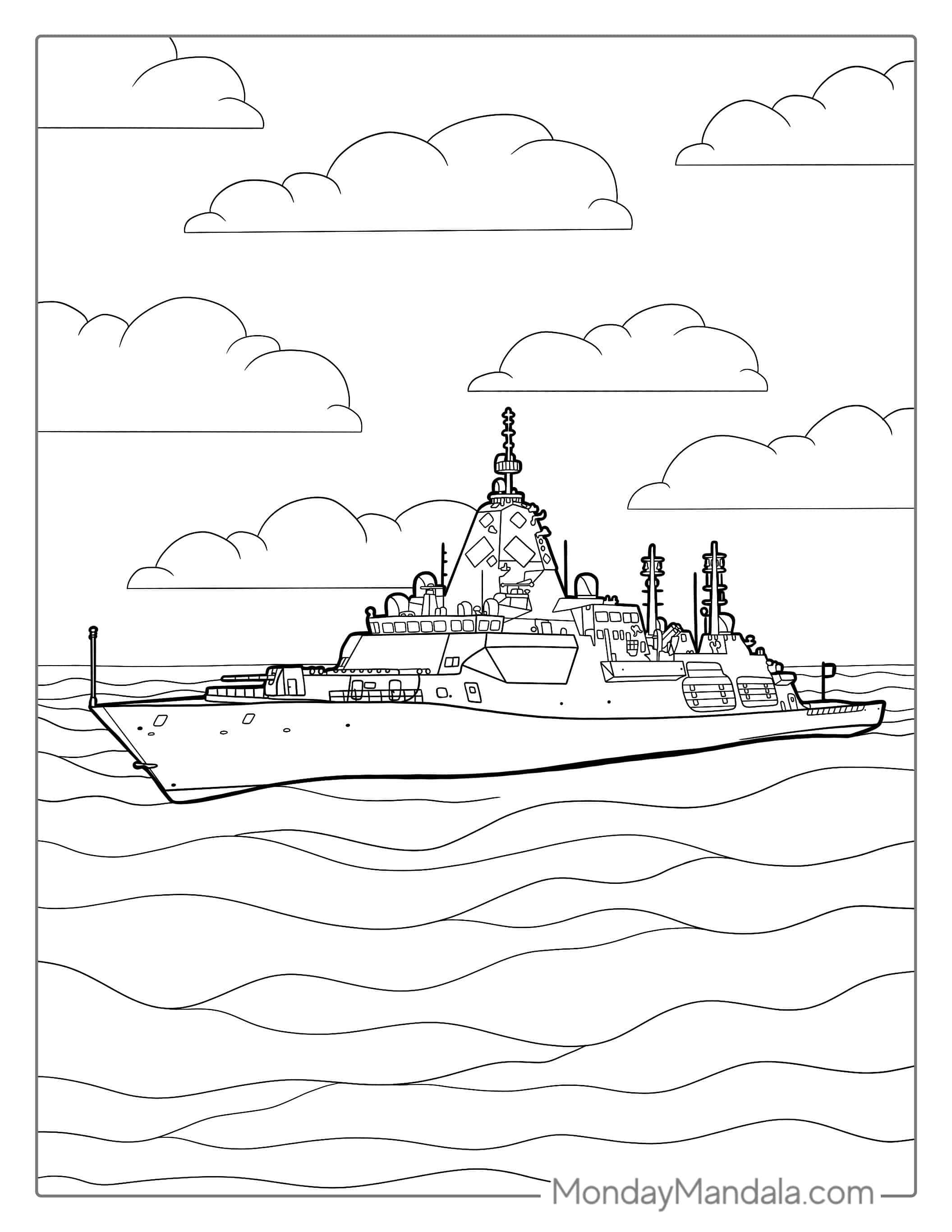 Navy Destroyer Warship Coloring Page coloring page — printable line art