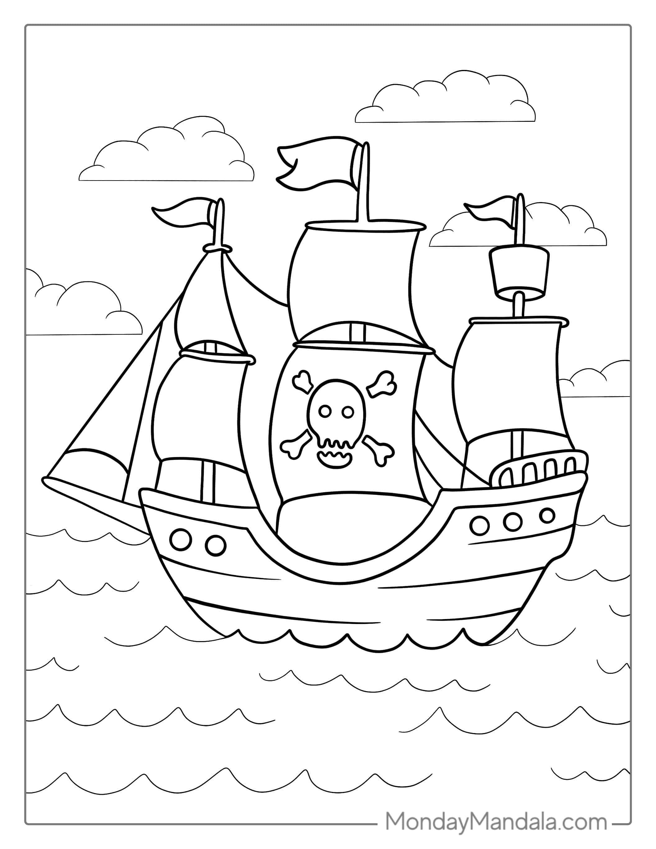 Pirate Ship Coloring Page For Kids coloring page — printable line art