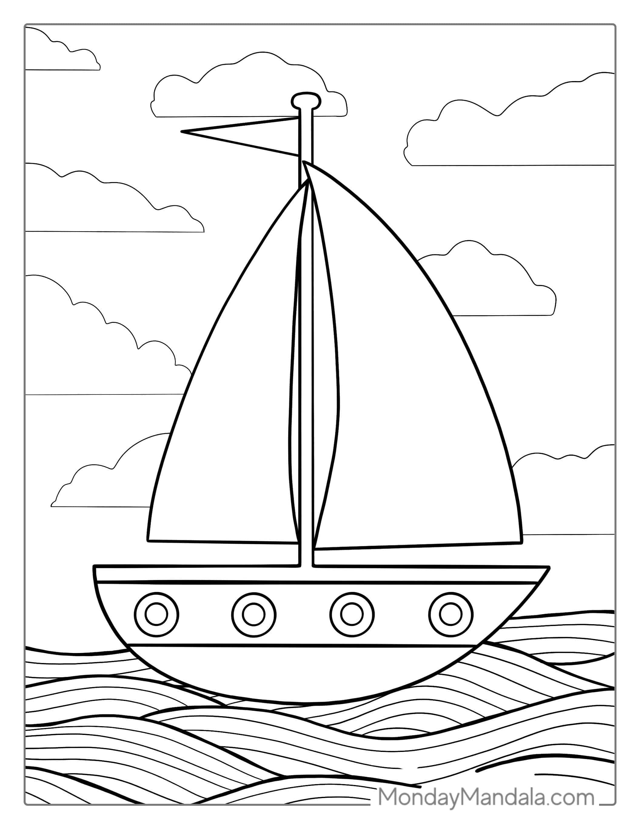 Simple To Color Sail Boat For Kids coloring page