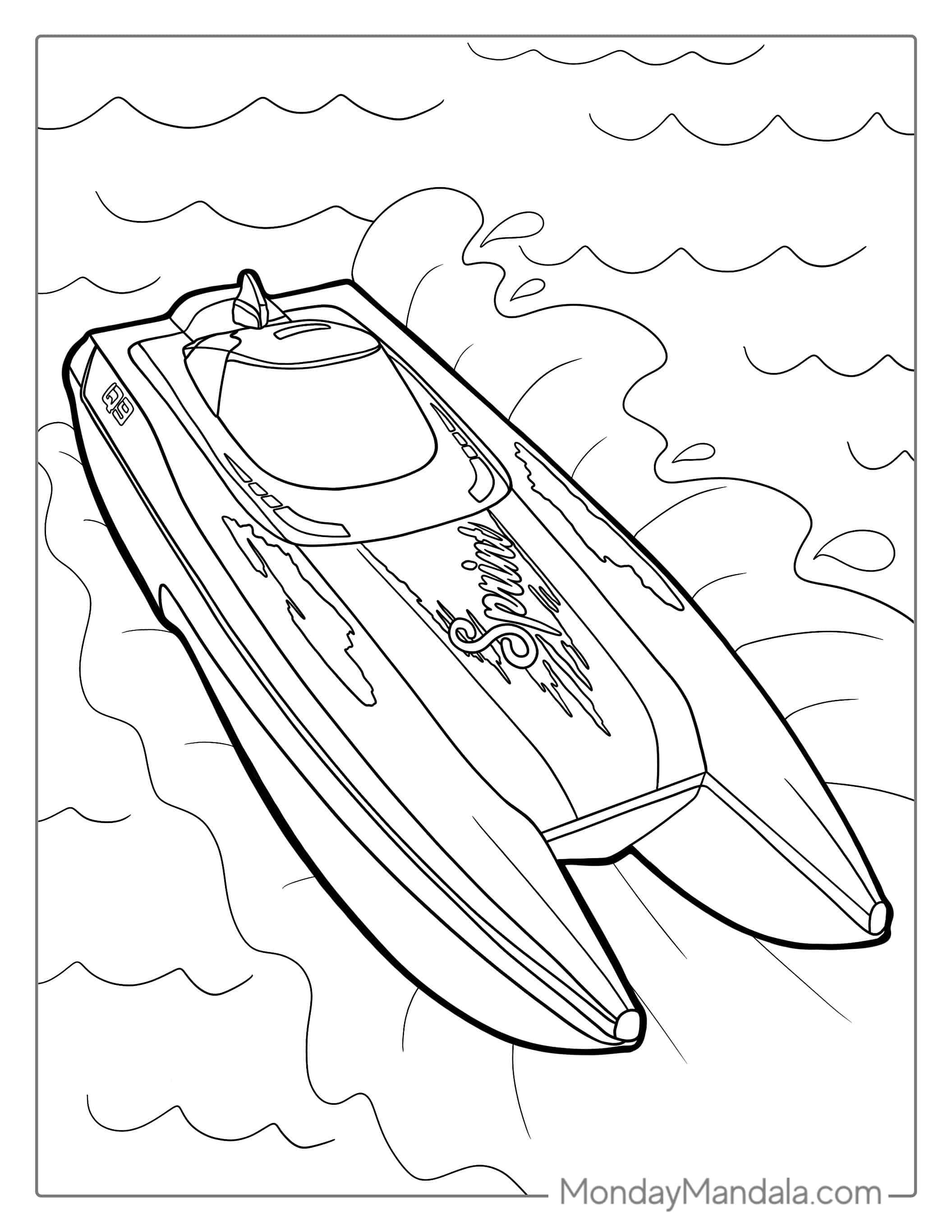 Super Fast Speed Boat Coloring Page For Kids coloring page — printable line art