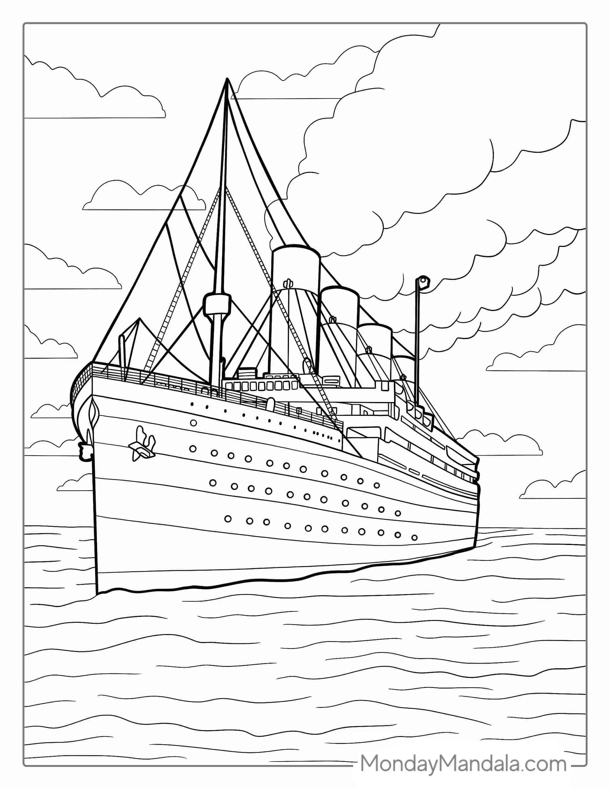 Titanic Ship Coloring Page coloring page — printable line art