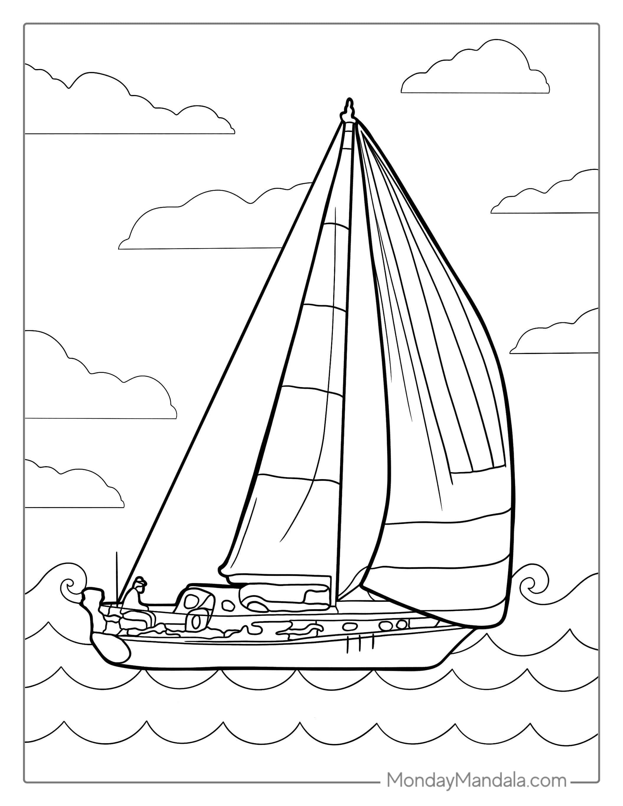 Yacht Sailing On The Water To Color coloring page