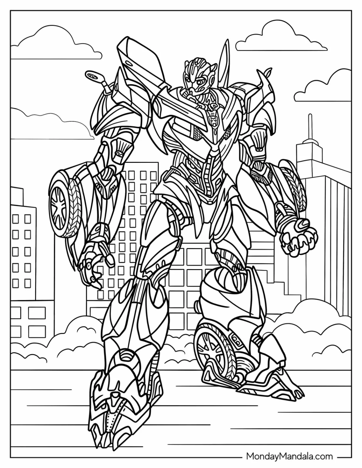 Autobot Bumblebee Coloring Page Form In The City coloring page — printable line art