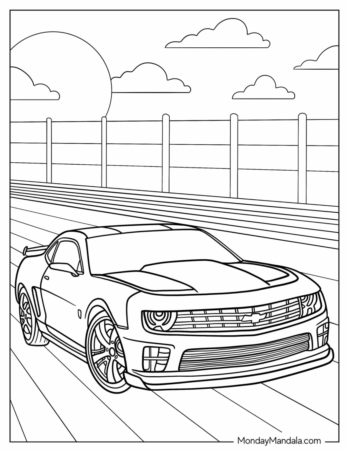 Bumblebee Coloring Page In Chevrolet Camaro Form coloring page — printable line art
