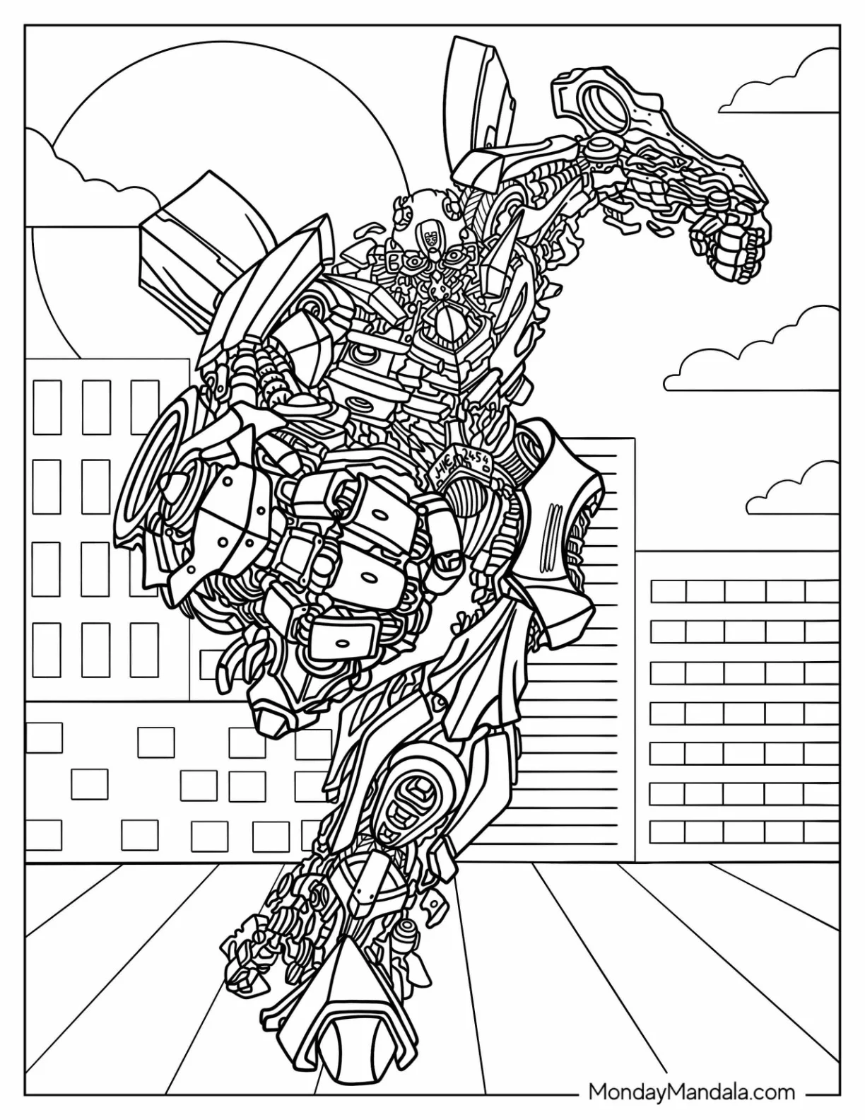 Bumblebee Coloring Page In Fighting Mode coloring page — printable line art
