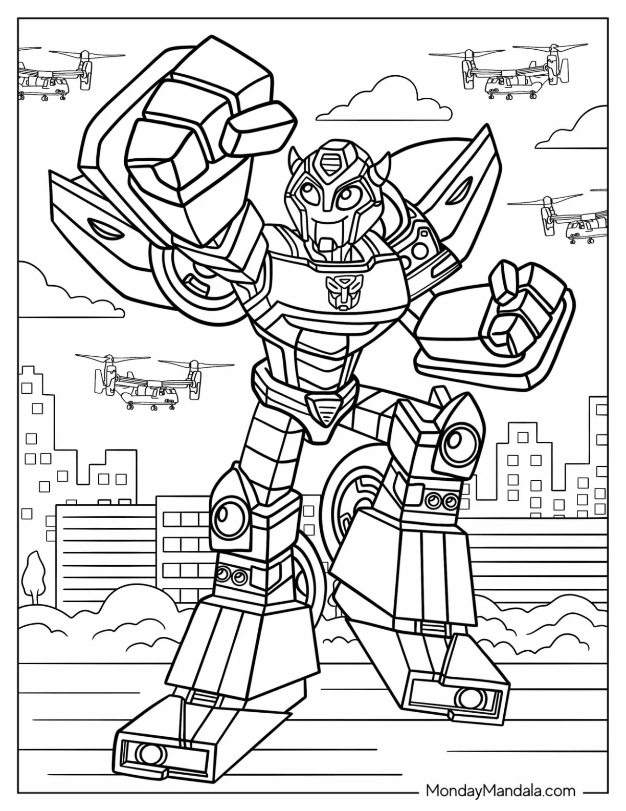 Cartoon Bumblebee Coloring Page Doing Fist Pump coloring page — printable line art