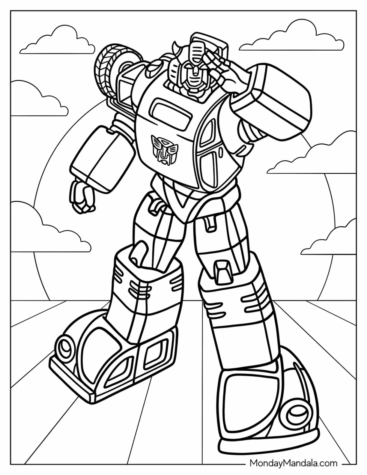 Cartoon Bumblebee Coloring Page Saluting For Kids coloring page