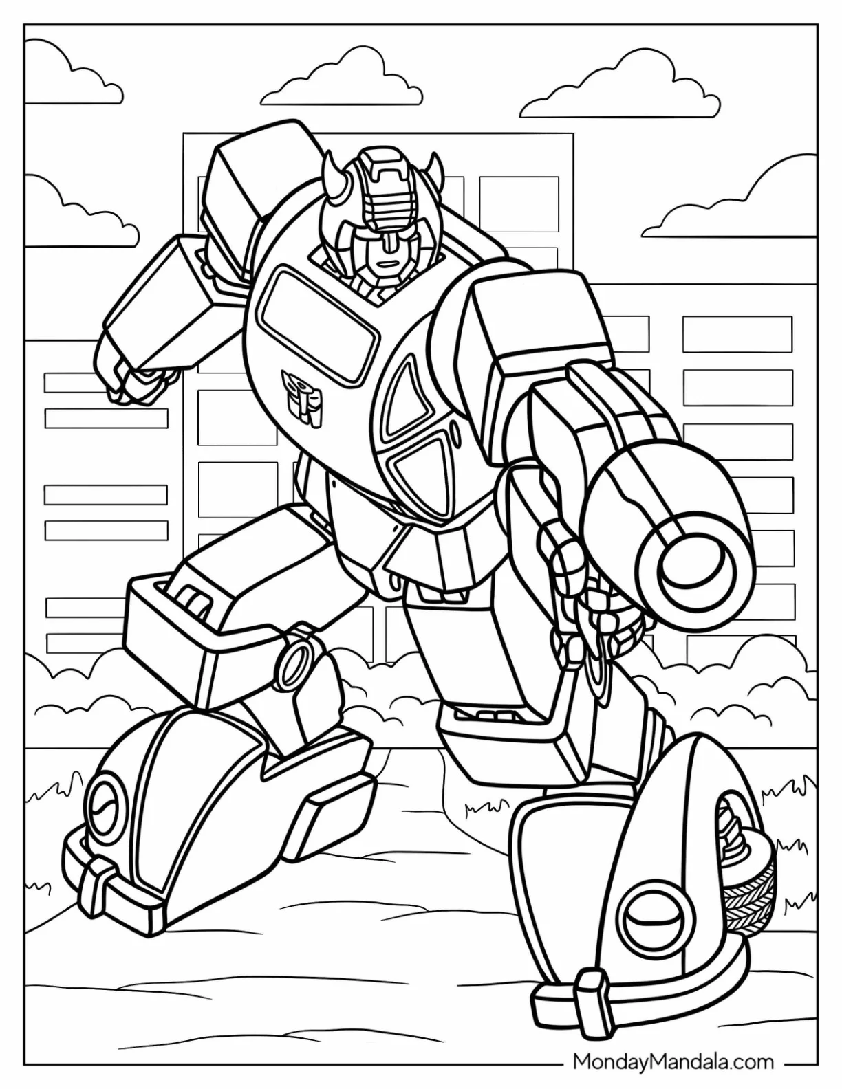 Retro Bumblebee Coloring Page Shooting Laser Beam coloring page