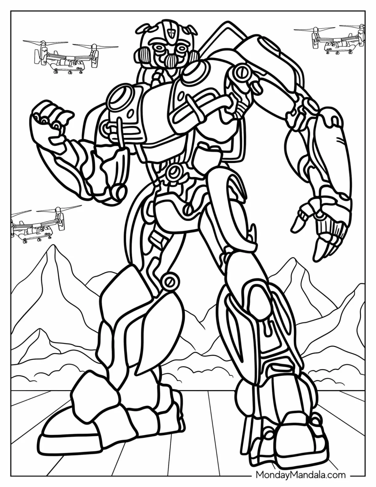 Simple Bumblebee Coloring Page With Helicopters coloring page