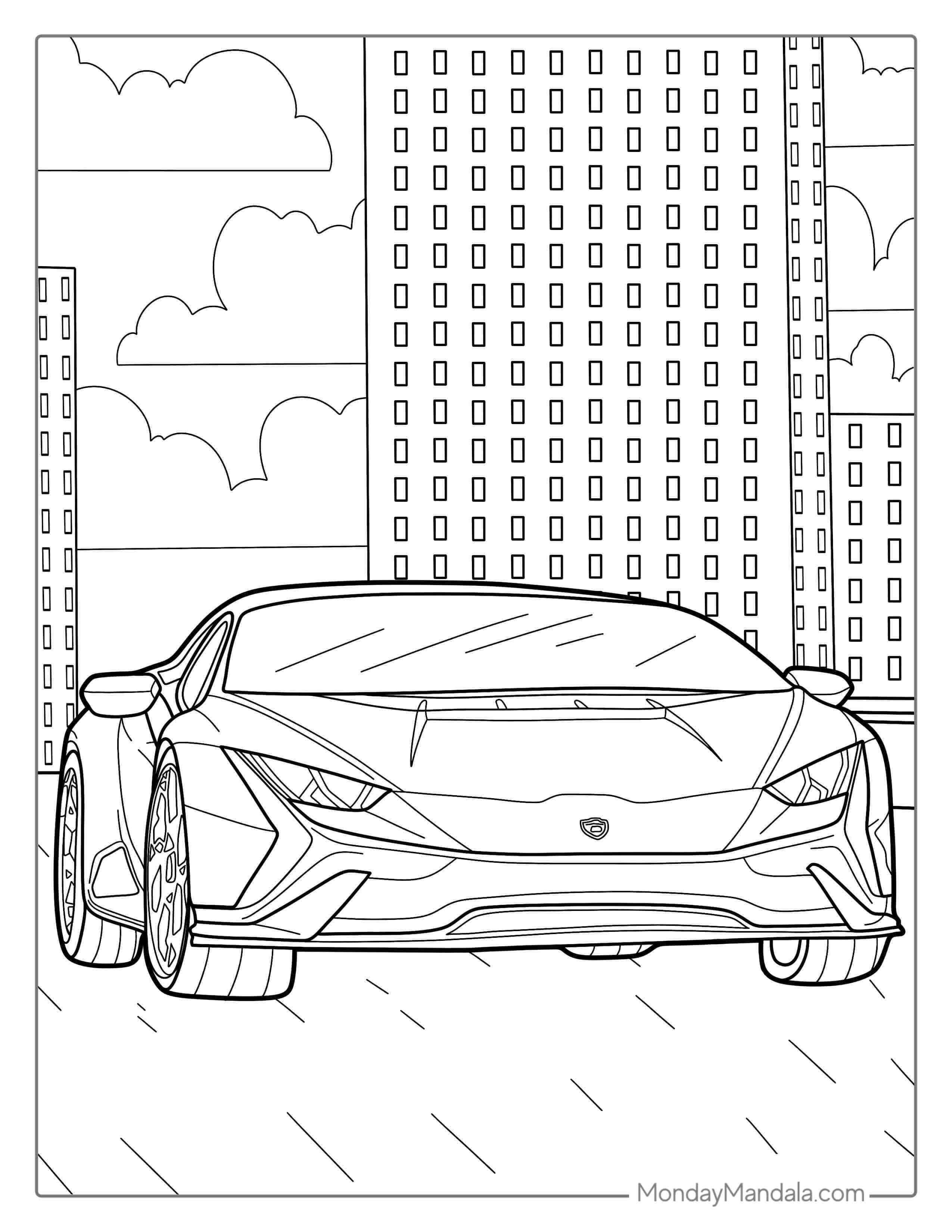 Coloring Page Of Lamborghini Driving In City coloring page