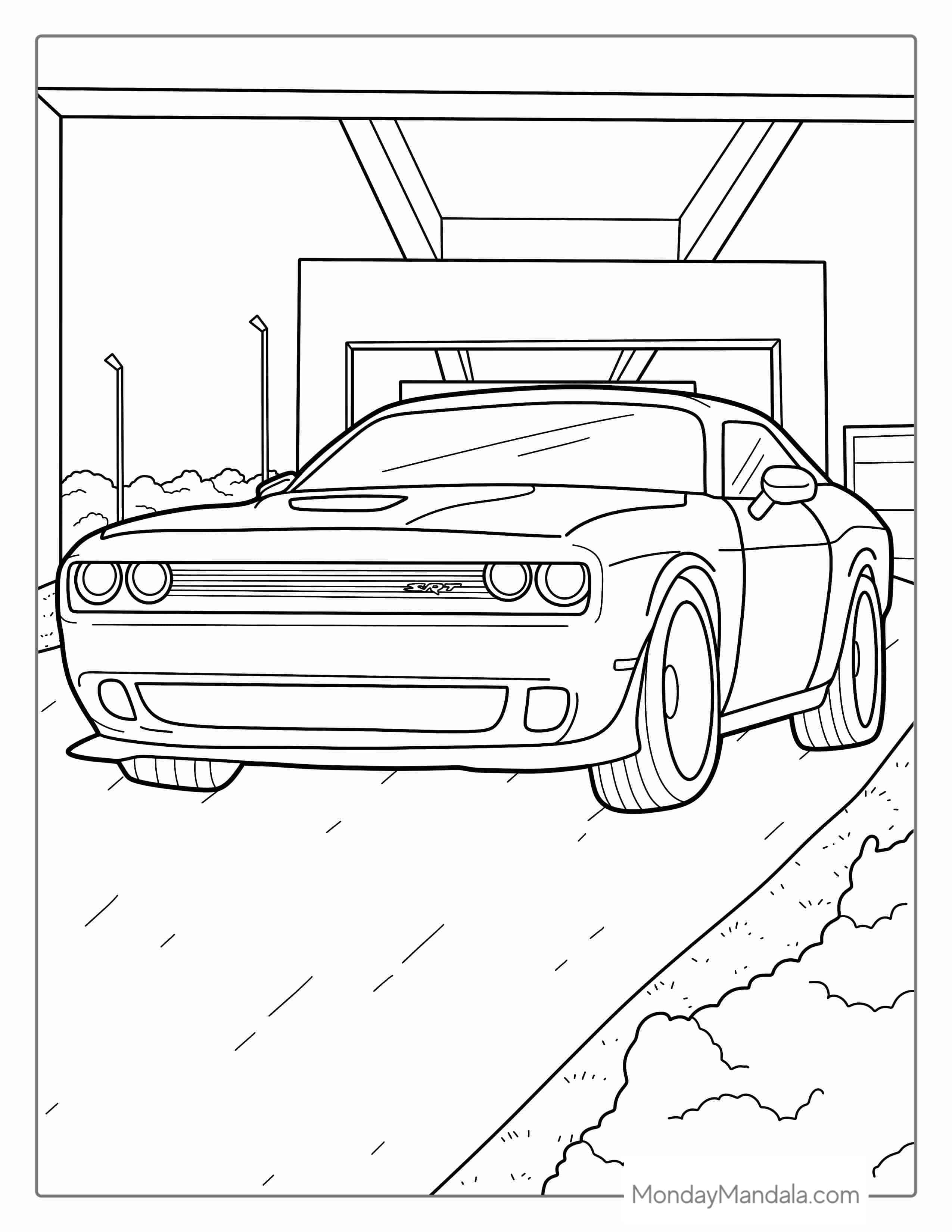 Detailed Dodge Challenger Coloring Sheet coloring page