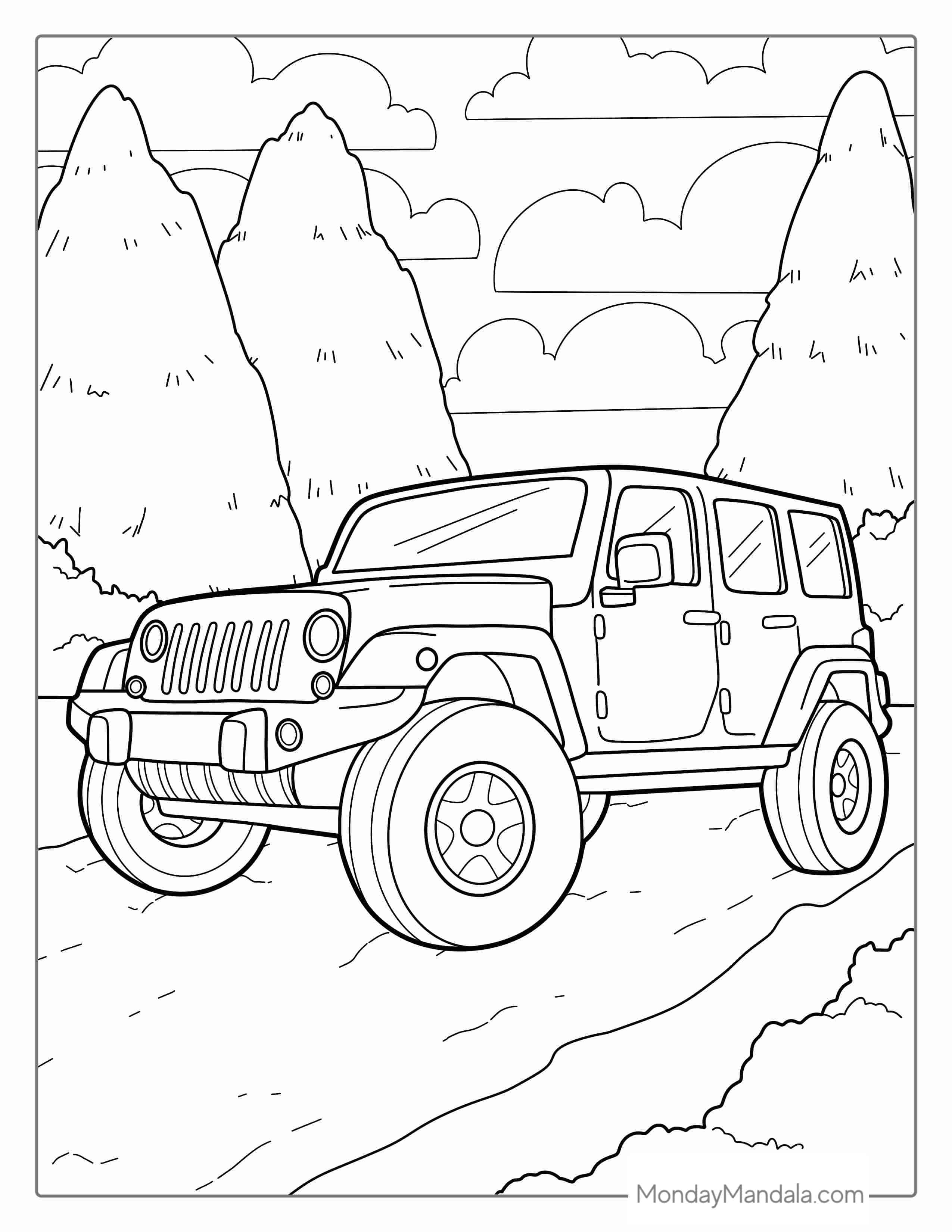 Detailed Jeep 4X4 Coloring Page coloring page