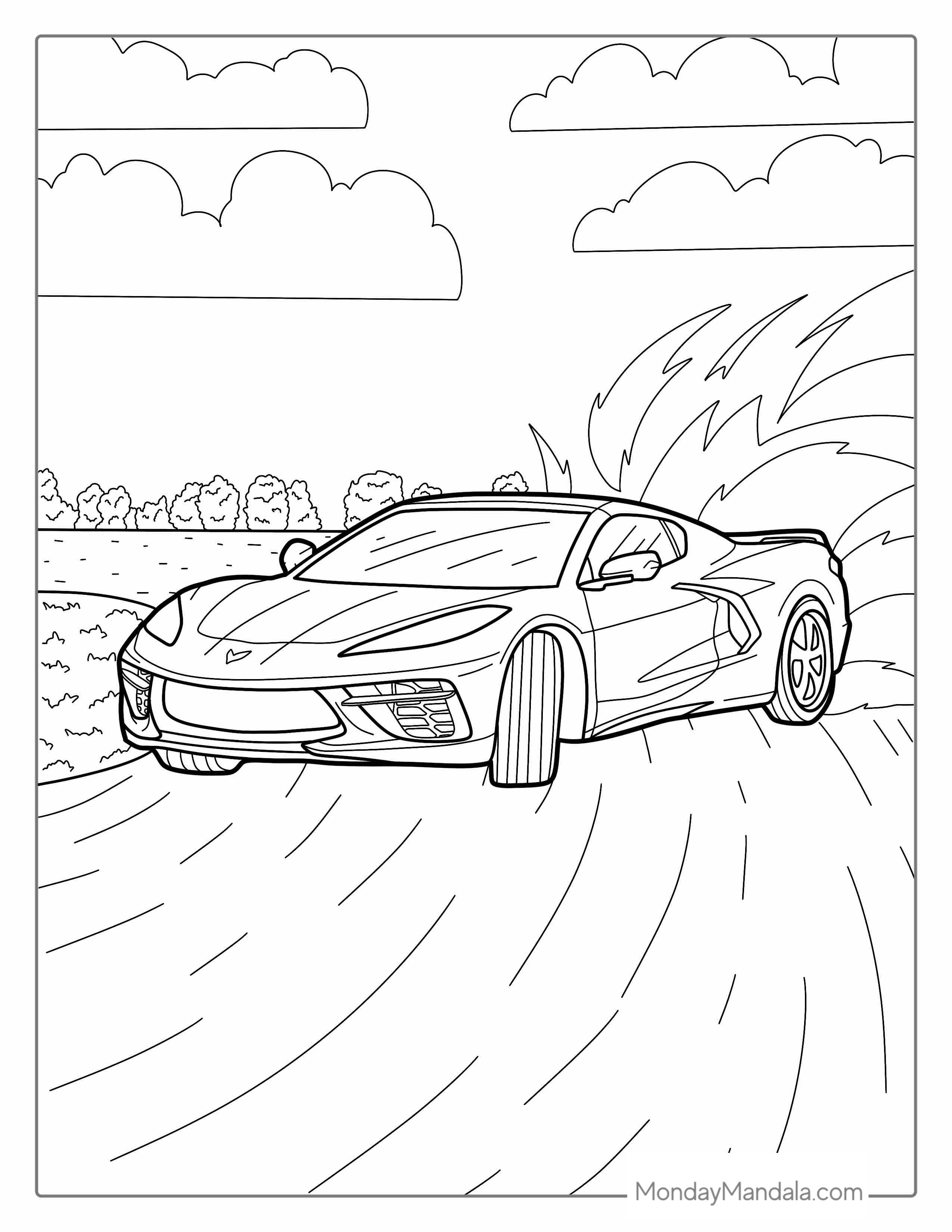 Dodge Viper Drifting Around Race Track coloring page