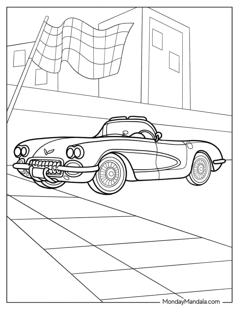 1955 Corvette V8 Coloring Sheet coloring page