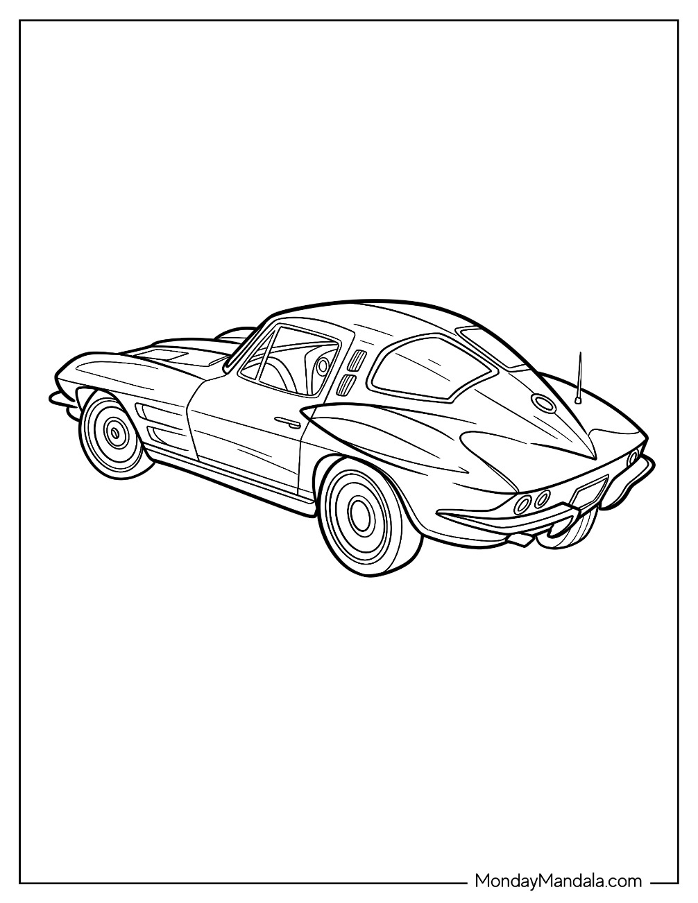 Classic 1963 Chevrolet Corvette Sting Ray Split Window Coupe Coloring Sheet coloring page