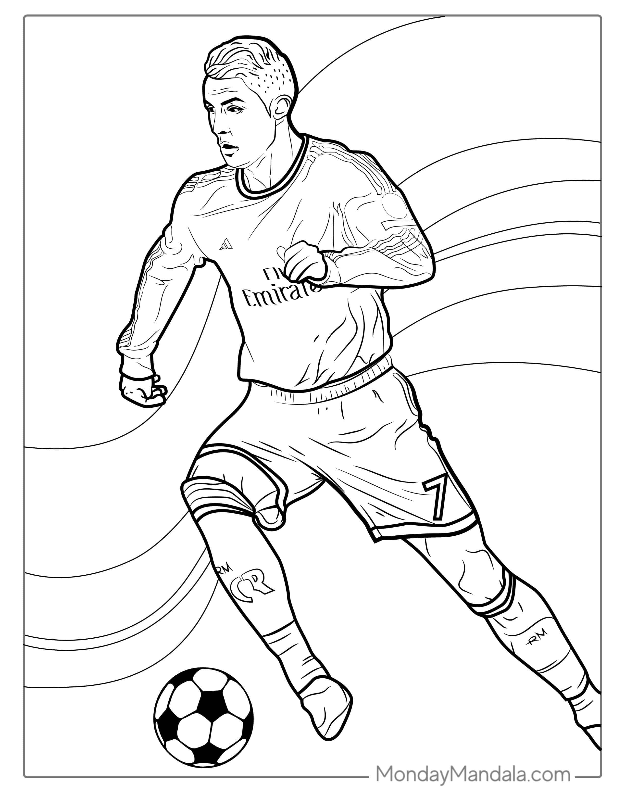 Ronaldo On Field Running To Color coloring page — printable line art