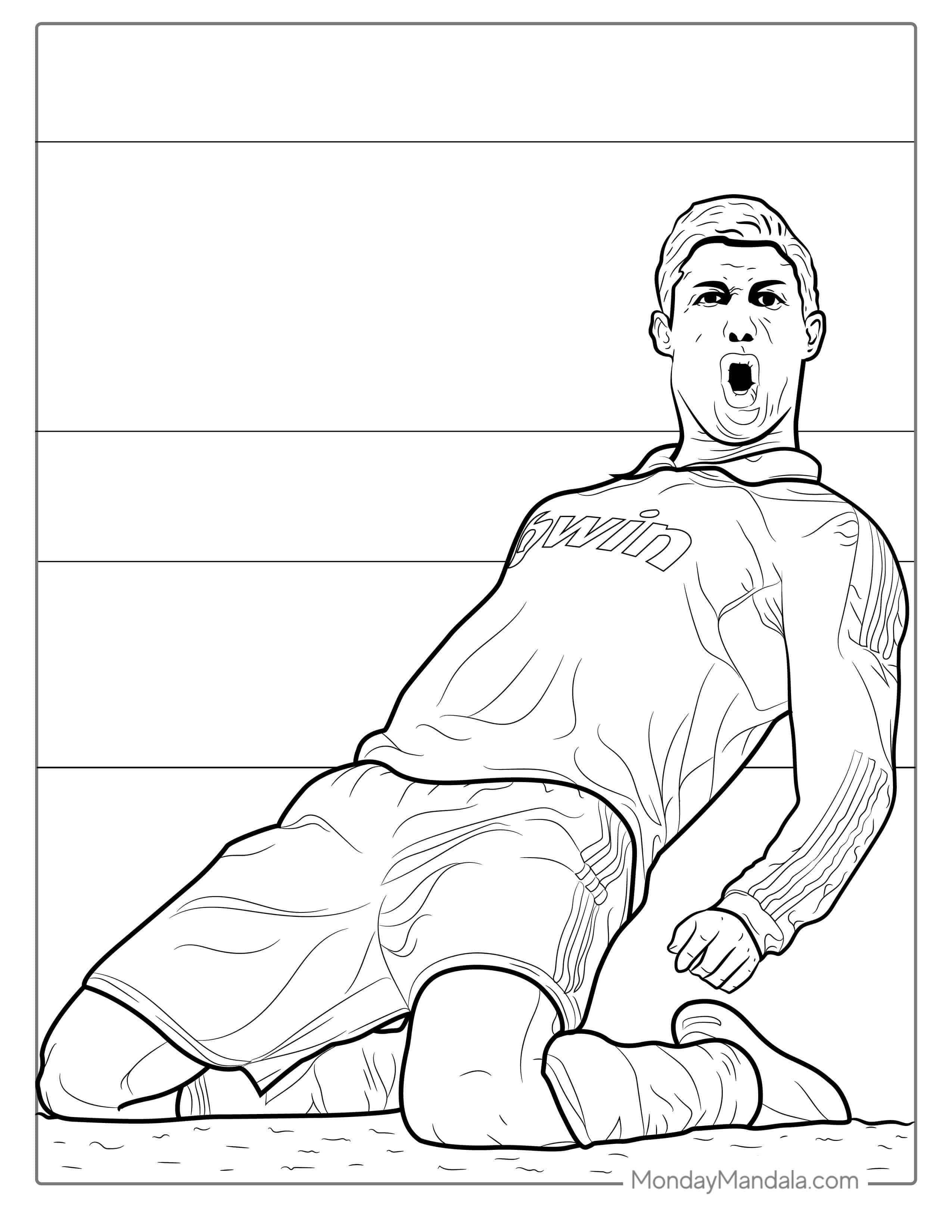 Ronaldo Sliding On Field Coloring In coloring page — printable line art