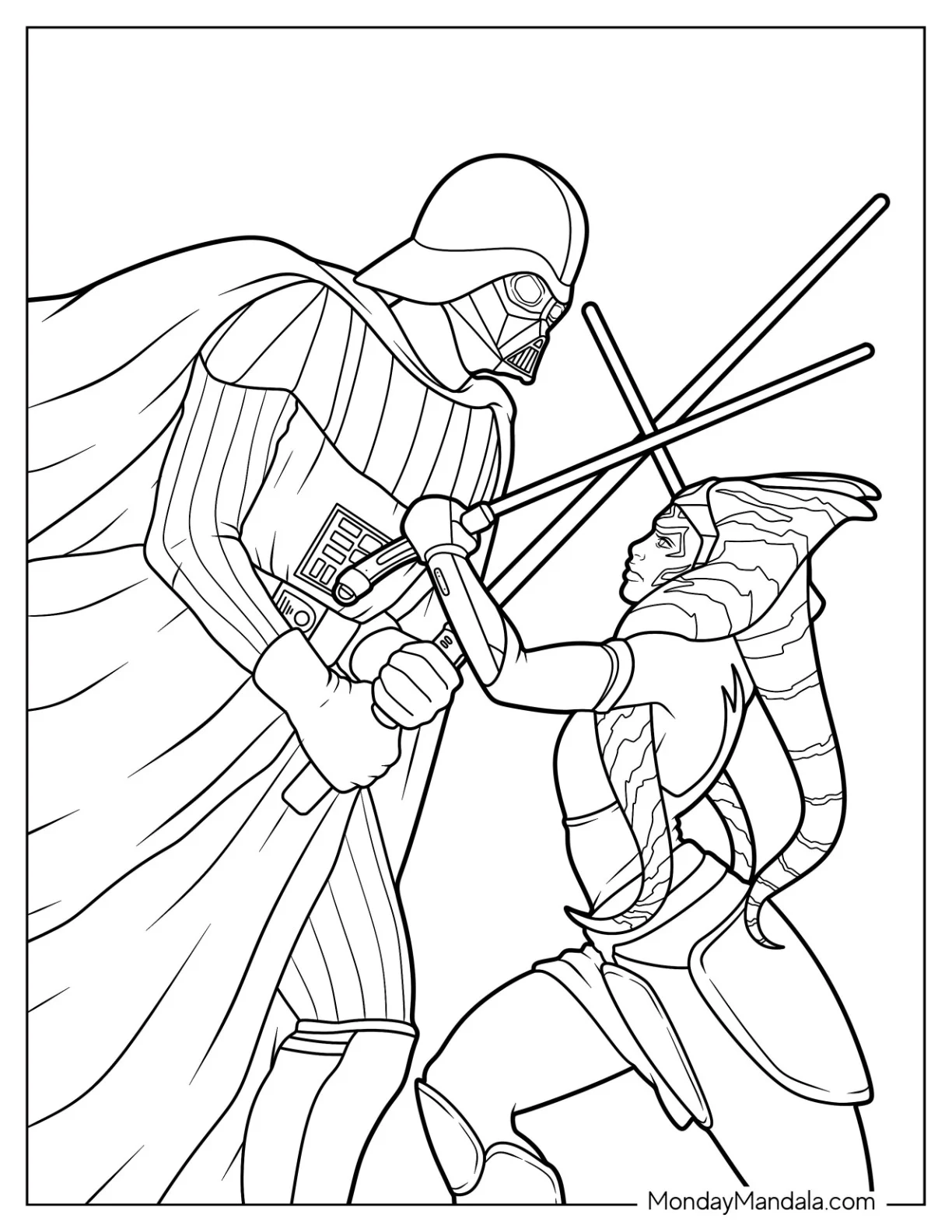 Darth Vader Coloring Page Battling Ahsoka coloring page